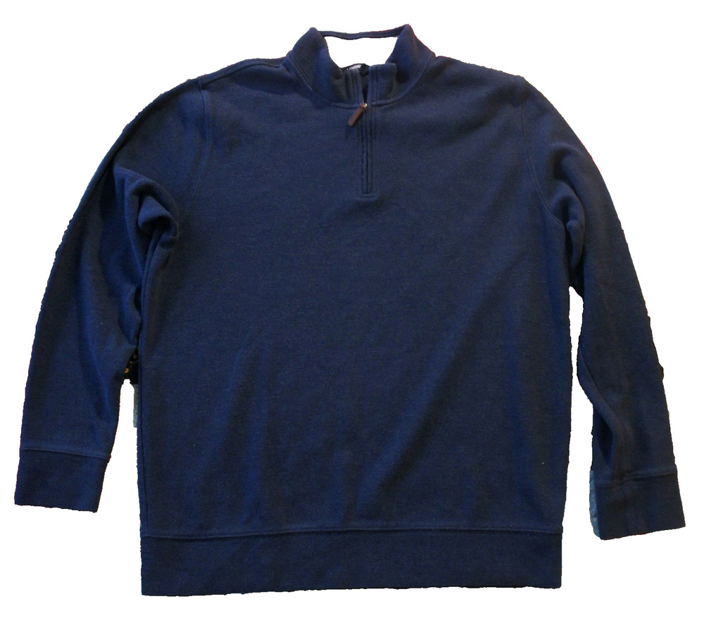 Lands End Mens Sweater Extra Large XL Quarter Zip Blue Fisherman